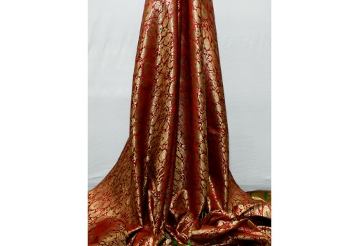 Historic Costume Material Red Fabric by the yard Heavy Brocade Indian Banarasi Wedding Dress Making Banaras Fabric Sewing Crafting
